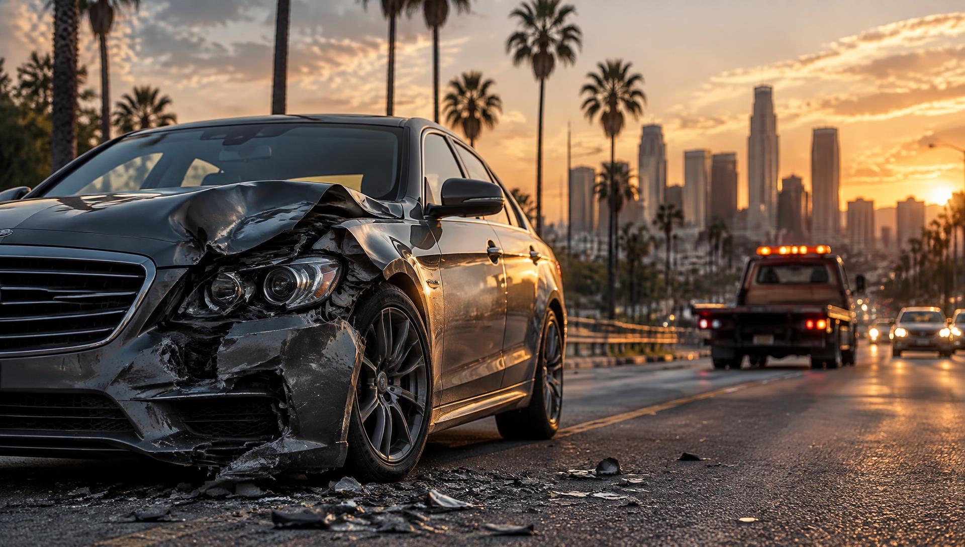 Damaged vehicle on a Los Angeles street after a collision